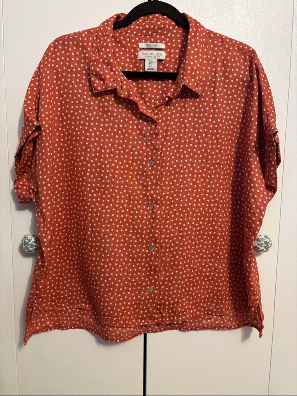 Rachel Zoe Orange/Coral Polka Dot Relaxed Button-Up Shirt